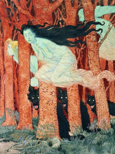 Three Women and Three Wolves by Eugene Grasset